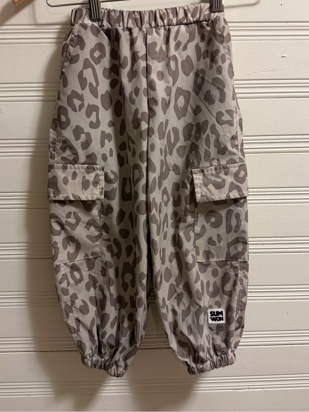 Kids Cargo Jogger Pants in Taupe Leopard Print